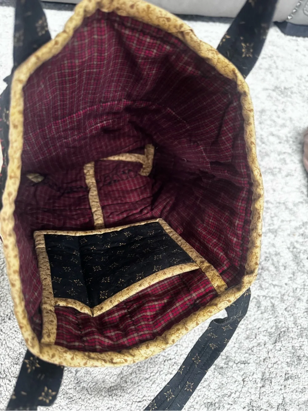 Handmade Primitive Patchwork Quilted Tote Bag Embroidered Folk Art
